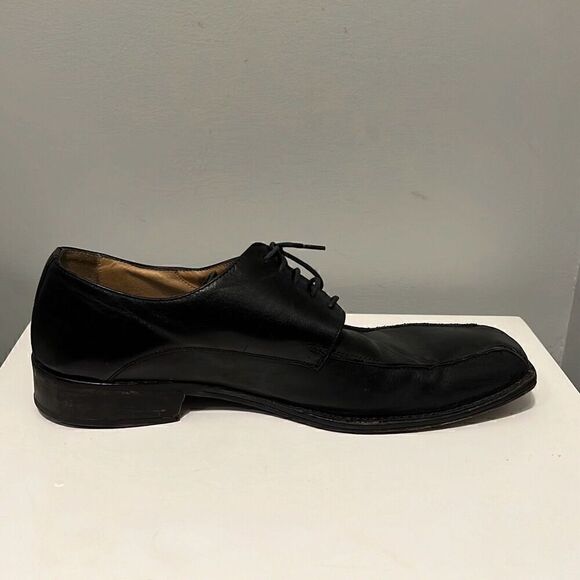 Pronto Uomo Men\'s Black Square Toe Lace Up Leather Oxford Shoes Size 10